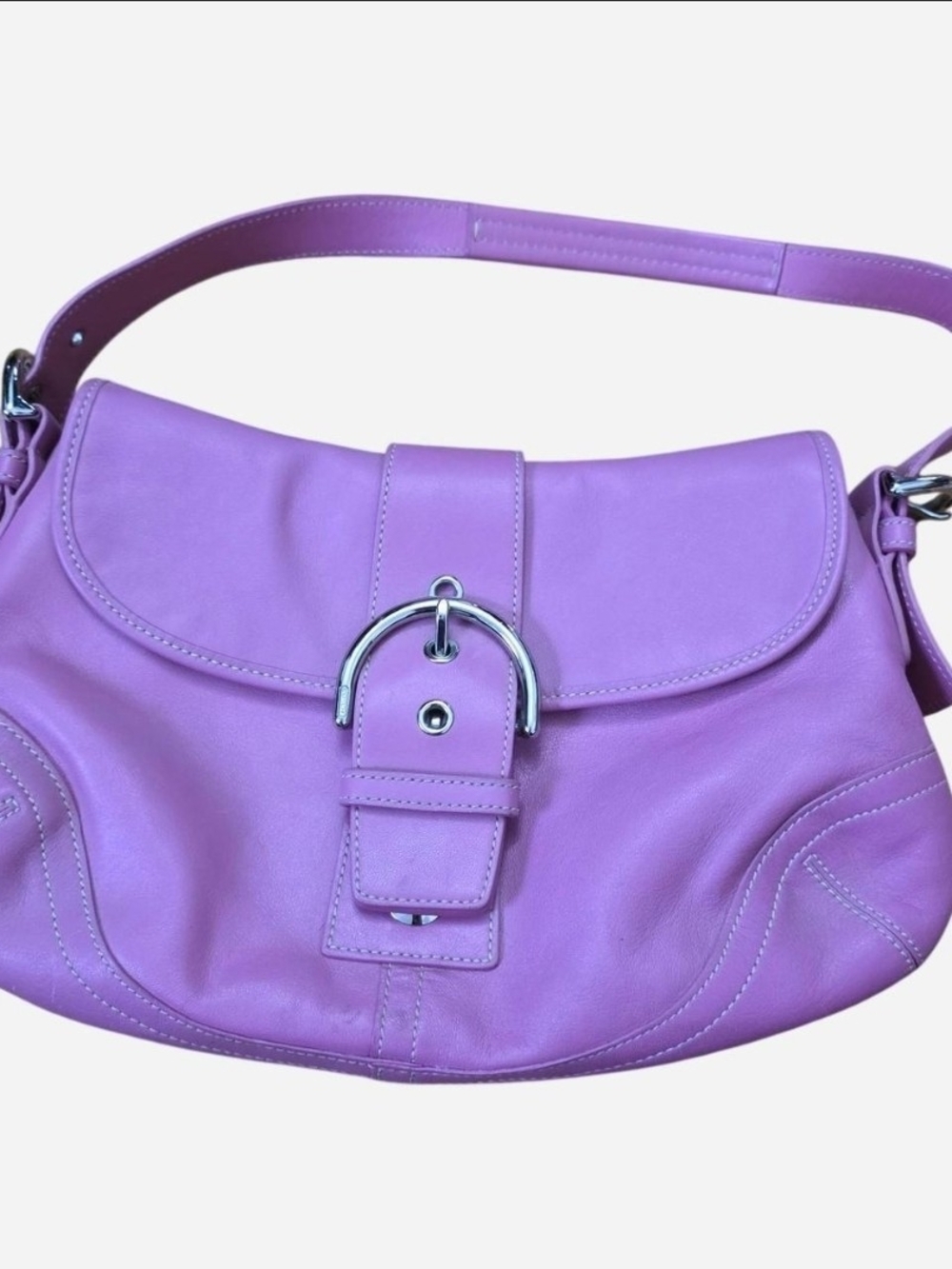 Coach Leather Shoulder Bag with Silver Buckle